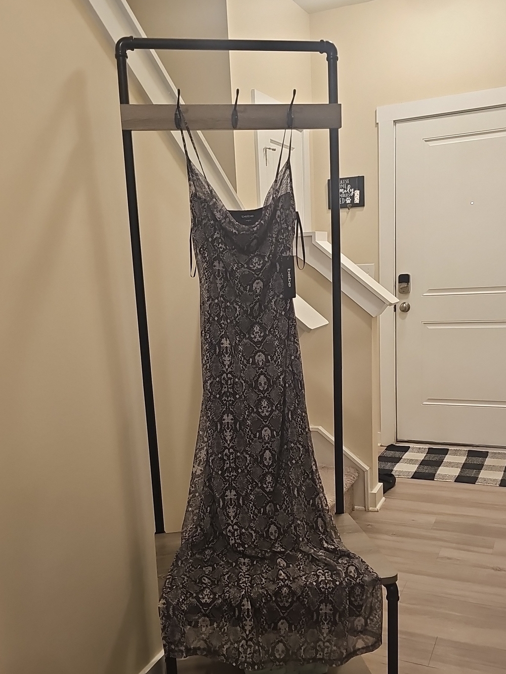 bebe Gray Snake-Print Slip Maxi Dress
